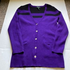 Lauren by Ralph Lauren Women Size L Purple and Black Cardigan